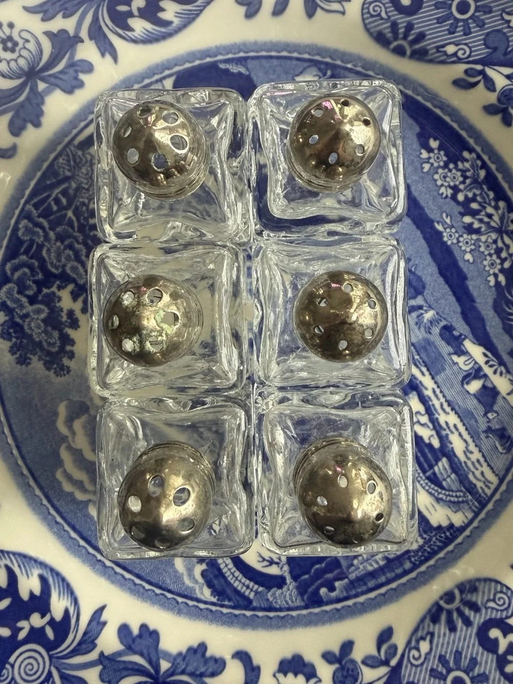 Set of 3 Mini Glass Salt & Pepper Shakers with Silver Tops Leonard F.B. Rogers 6